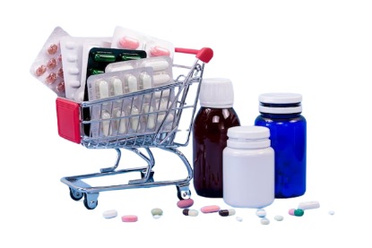 Cart Full With Medicines and Some Syrup bottles